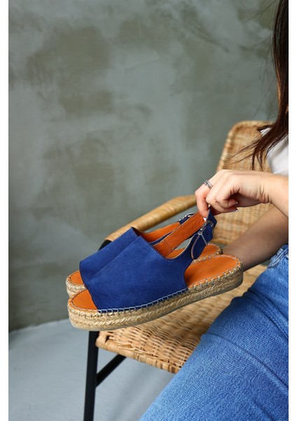 Arya Kot Mavi Süet Hakiki Deri Kadın Espadril Sandalet fırsatları