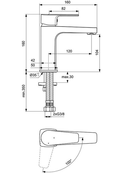 Ideal Standart Esla Lavabo Bataryası-Bluestart Sifon Kumandasız-5 L/dk - BC223AA