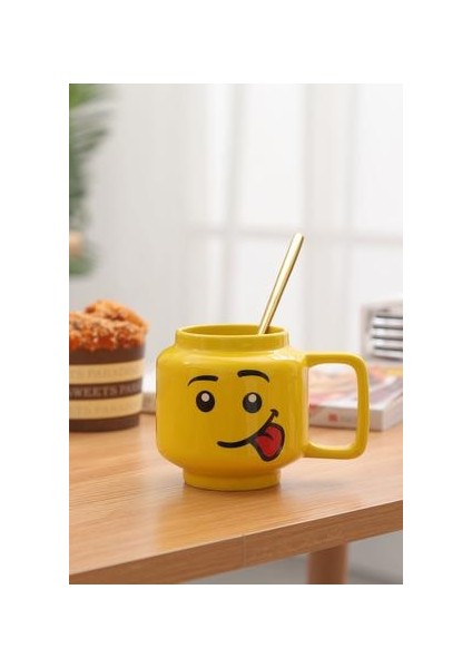 250ML Gülümseme Seramik Kupası Erkekler ve Kadınlar Ifade Karikatür Fincan Kahve Süt Çay Içme Kupası Noel Çocuk Hediye Kupası | Kupalar (Sarı)
