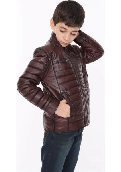 Deri Bordo Şişme Erkek Deri Mont