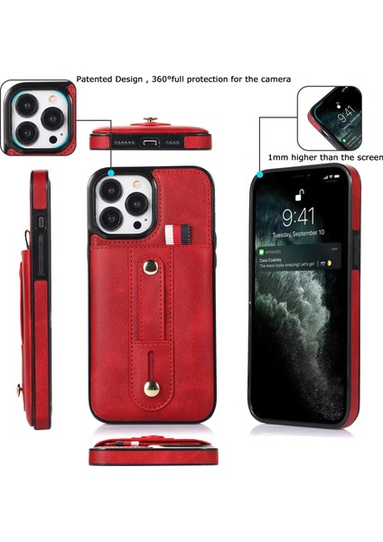 iPhone 12 Pro Max Için Cüzdan Tasarımlı Deri Telefon Kılıfı - Kırmızı (Yurt Dışından) modelleri