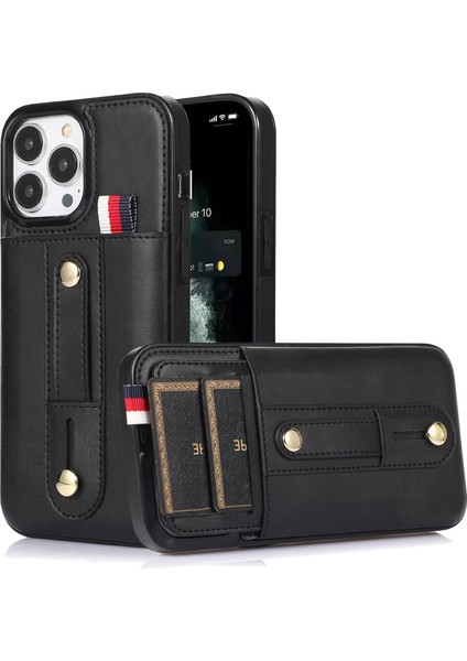 iPhone 12 Pro Max Için Cüzdan Tasarımlı Deri Telefon Kılıfı - Siyah (Yurt Dışından)