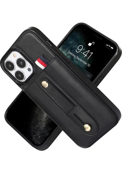 iPhone 12 Pro Max Için Cüzdan Tasarımlı Deri Telefon Kılıfı - Siyah (Yurt Dışından)