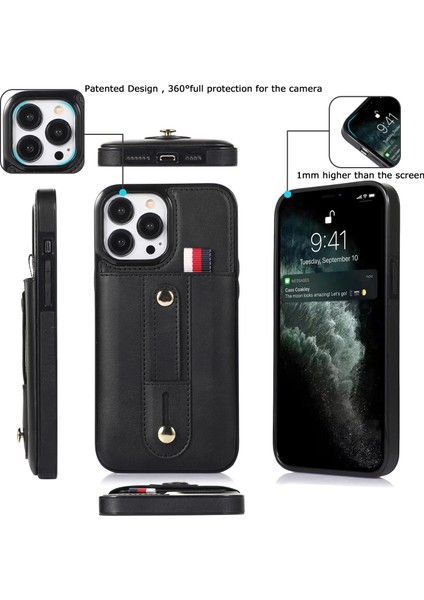 iPhone 12 Pro Max Için Cüzdan Tasarımlı Deri Telefon Kılıfı - Siyah (Yurt Dışından)