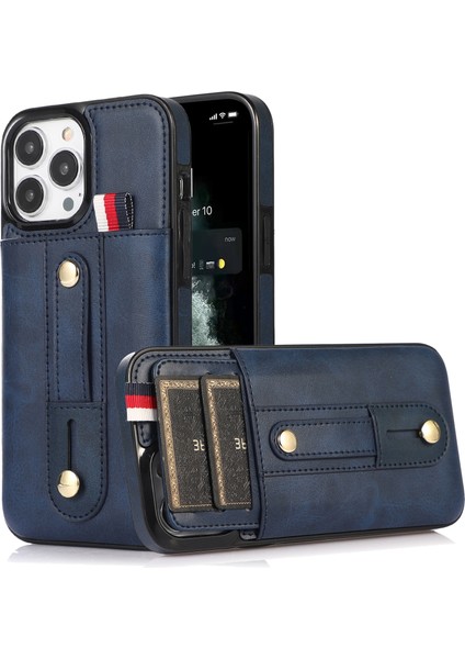 iPhone 12 Pro Max Için Cüzdan Tasarımlı Deri Telefon Kılıfı - Koyu Mavi (Yurt Dışından)