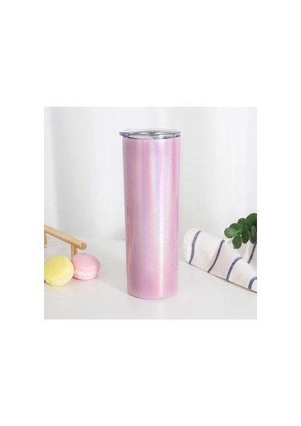 20 Oz Süblimasyon Glitter Sıska Tumbler Kapak ile Saman Gökkuşağı Şarap Kupalar Çift Duvar Vakum Yalıtımlı Paslanmaz Çelik | Kupalar (Pembe)