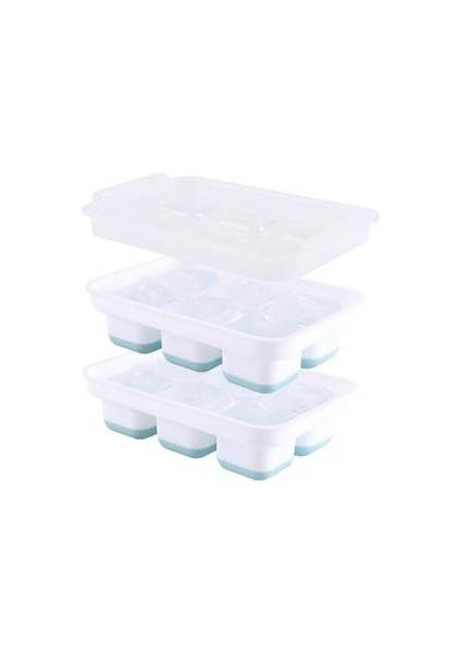 Silikon Buz Küpü Tepsileri 2 Kapak, Gıda Sınıfı Yaratıcı Viski Buz Topu Kalıp, 6 Izgara Kare Buz Kafes (20 * 13.5 * 10.5 Cm, Mavi)