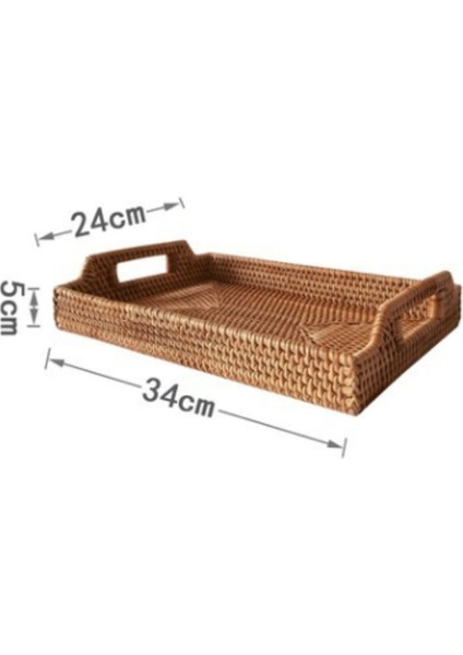 Rattan Dokuma Servis Tepsileri Kolu Dikdörtgen El Yapımı Dokuma Tepsi Snack Plaka Rattan Dokuma Sepet Meyve Snack Ekran Tepsisi | Depolama Tepsileri (Ler)