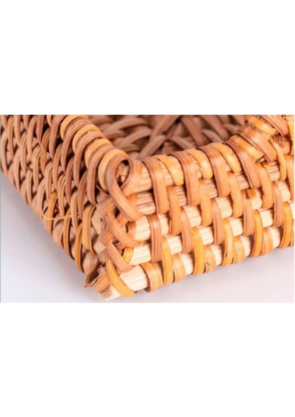 Rattan Dokuma Servis Tepsileri Kolu Dikdörtgen El Yapımı Dokuma Tepsi Snack Plaka Rattan Dokuma Sepet Meyve Snack Ekran Tepsisi | Depolama Tepsileri (Ler)