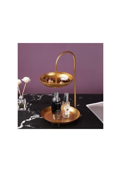 Iskandinav Vanity Tepsisi Çift Güverte Kozmetik Depolama Tepsi Metal Soyunma Masa Masaüstü Rafları Prenses Bitirme Raf Takı Tepsisi | Depolama Tepsileri (Altın)(Yurt Dışından)