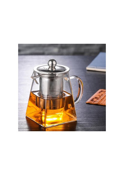4 Boyutlar Iyi Temizle Borosilikat Cam Çaydanlık 304 Paslanmaz Çelik ile Demlik Süzgeç Isı Kahve Kare Demlik Aracı Su Isıtıcısı Seti | Çaydanlıklar (750ML)