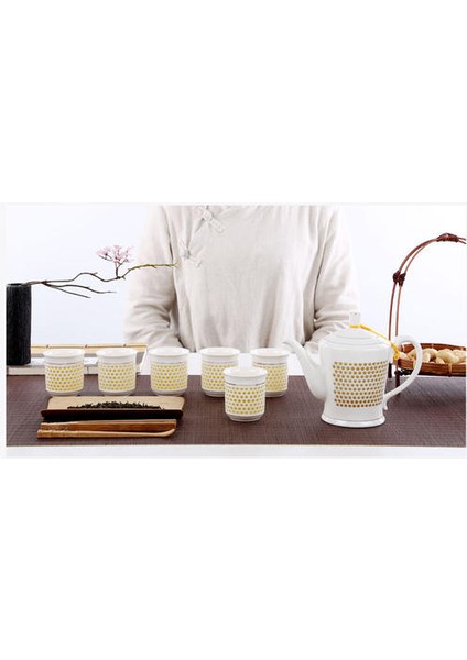 Geleneksel Çin Porselen Çay Potu 660 ml Mavi Beyaz Seramik Çaydanlık Kung Fu Teaware Damla Nakliye | Samovar | Samovar Çaydanlık (Altın Çizgi Seti)