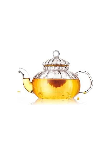 Kabak Şekli Çiçek Demlik Cam Çaydanlık Demlik Çay Yaprak ile Bitkisel Isıya Dayanıklı Cam Pot | Çaydanlıklar (600ML)