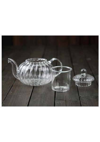 Kabak Şekli Çiçek Demlik Cam Çaydanlık Demlik Çay Yaprak ile Bitkisel Isıya Dayanıklı Cam Pot | Çaydanlıklar (600ML)