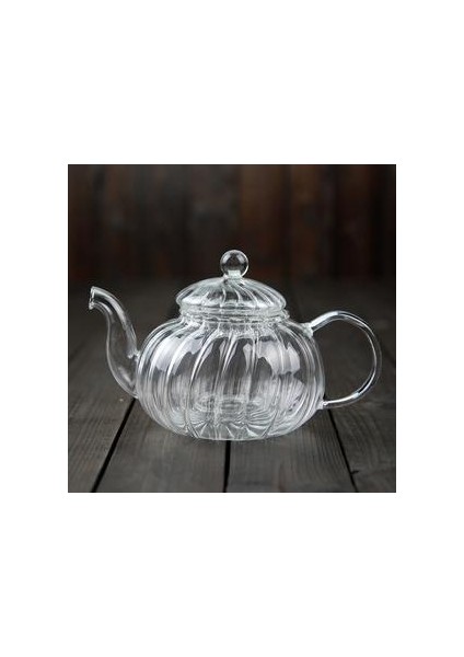 Kabak Şekli Çiçek Demlik Cam Çaydanlık Demlik Çay Yaprak ile Bitkisel Isıya Dayanıklı Cam Pot | Çaydanlıklar (600ML)