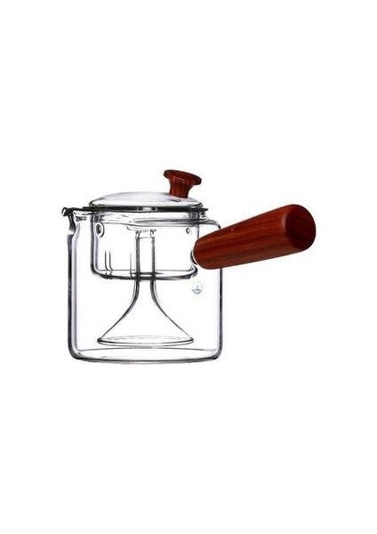 500 ml Cam Çay Seti Çaydanlık Ahşap Kolu Kalınlaşmış Isıya Dayanıklı Cam Su Isıtıcısı Yan Kolu Çiçek Çaydanlık | Çaydanlıklar
