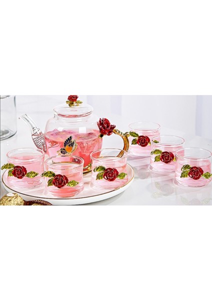 Cam Çaydanlık Emaye Gül Çiçek Kelebek Dekorasyon Isıya Dayanıklı Cam Çamaşır Kettle Blooming Te | Çaydanlıklar