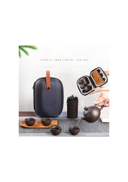 Kung Fu Çay Seti Mor Kum Çay Bardak Seramik Taşınabilir Seyahat Çaydanlık Seti Çay Caddy + Çaydanlık + Çay Bardağı Güzel Hediye | Çaydanlıklar