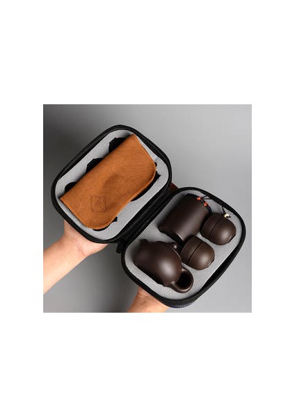 Kung Fu Çay Seti Mor Kum Çay Bardak Seramik Taşınabilir Seyahat Çaydanlık Seti Çay Caddy + Çaydanlık + Çay Bardağı Güzel Hediye | Çaydanlıklar