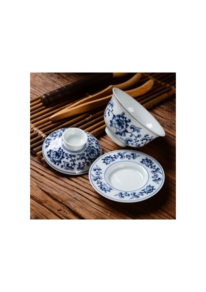 Retro Mavi ve Beyaz Porselen Gaiwan Teaware Büyük El Boyalı Kapak Kase Tek Sancai Çay Bardak Seramik Çin Çay Seti | Çay Tureen fırsatları