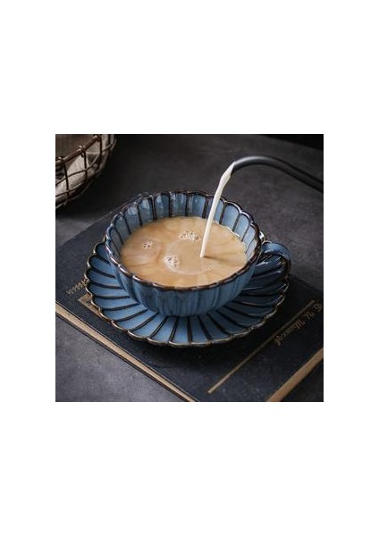 Japon Tarzı Seramik Retro Fırın Döndü Kahve Fincanı ve Tabağı Seti Süt Su Seti Drinkware | Kupa ve tabaklar