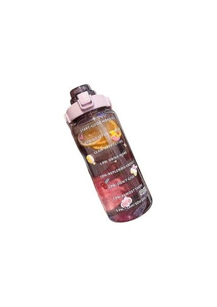 (Mor) 2000 ml Büyük Kapasiteli Spor Su Fincanı Spor Su Şişesi ile Saman Taşınabilir Plastik Su Şişesi Sevimli Dıy Küçük Aksesuarları