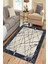 Krem - Lacivert Çizgisel Desenli Halı (Makinada Yıkanabilir Kaymaz Dot Taban) - WL1330 1