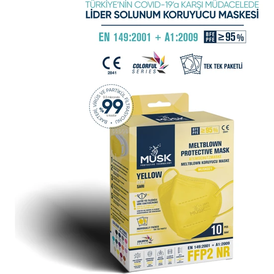 Musk N95 Maske Sarı Renk 10 Adet