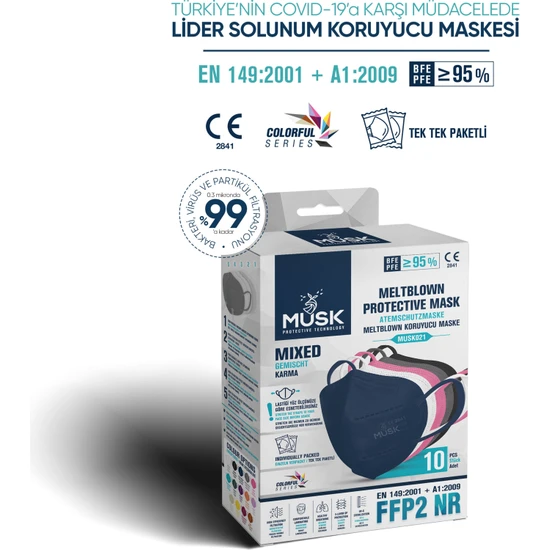 Musk FFP2/N95 Maske Mix  Renk 40 Adet