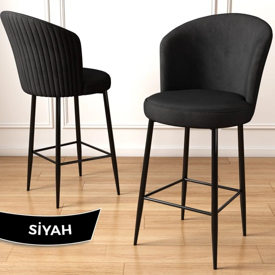 Canisa Concept Fora Serisi Ada Mutfak Sandalyesi Babyface Kumaş Bar Sandalyesi Siyah Metal Ayak