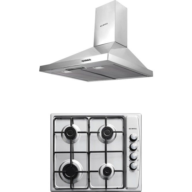Kumtel Inox Ankastre 2 Li Set Model Ko-410 Bf 4 Gözü Gazlı Ocak ve Piramit Davlumbaz