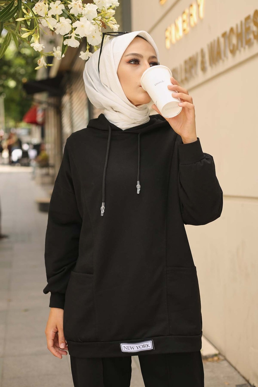 İmaj Butik Siyah Önü Etiketli İki İplik Tesettür Takım Kadın Normal Kalıp Dokuma Kumaş Özellikleriyle görsel 5