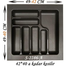 Starax Çekmece Içi Plastik Kaşıklık Antrasit Antibakteriyel  S-2286-A En:49-42 D:49-40 cm Arası Kesilebilir 7 Göz 55 cm Modül