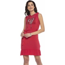 Cipo & Baxx WY136 Kapşonlu Taşlı Mini Kırmızı Elbise