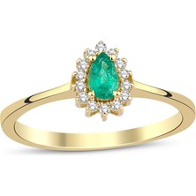 0.20 Karat Damla Zümrüt 0.10 Karat Pırlanta Yüzük