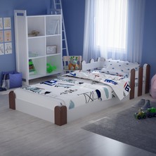 Tulip Life Tuliplife Montessori Karyola Beyaz  Rustik Ceviz 90X190 Yatak Uyumlu Oval Kesim Çocuk Yatağı