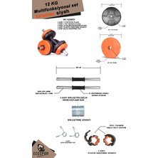 Ecgspor 12 kg Multifonksiyonel Turuncu Siyah Halter Seti ve Dambıl Seti