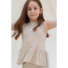 Çiçek Nakışlı Çocuk Bluz Bej