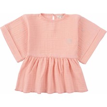 Kimono Kollu Çocuk Bluz Pembe Organik Pamuk