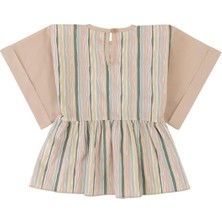 Kimono Kollu Çocuk Bluz Yeşil Çizgili Desenli Organik Pamuk