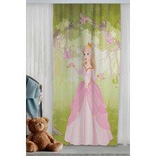 Bebişim Halı Sevimli Prenses Peri Kız ve Kelebekler Desenli Çocuk Odası Çift Kanatlı Fon Perde