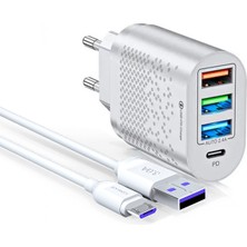 Zuidid 3 USB + Pd Giriş 48W Çoklu Hızlı Şarj Adaptörü + Micro USB Kablo