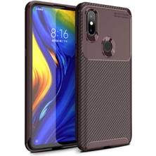 Nevarium Xiaomi Mi Mix 3 Kılıf Karbon Dokulu Silikon - Kahverengi