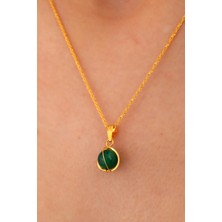 Sefa Gold 14 Ayar Altın Yeşil Akik Kafesli Halat Zincir Kolye