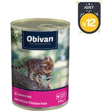 Obivan Tahılsız Tavuk Etli Ezme Yavru Kedi Konservesi 400 gr x 12 Adet