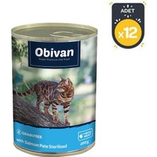 Obivan Tahılsız Somon Balıklı Ezme Kısırlaştırılmış Kedi Konservesi 400 gr x 12 Adet