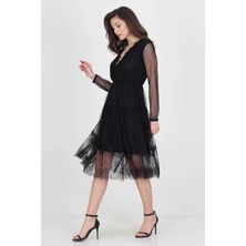 Neşeli Butik Neseli Butik Kruvaze Yaka Eteği Güpür Detaylı Yeni Sezon Elbise NB0010