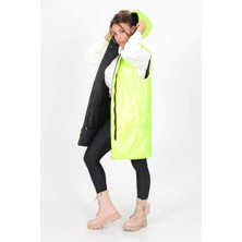 Neşeli Butik Kadın Kapüşonlu Çift Taraflı Yeni Sezon Uzun Kapitone Neo Yelek SY002