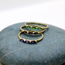 Fasek Gold Tria Altın Yüzük - 14 Ayar Altın Mekik Ametis Taşlı Minimal Yüzük - Hediyelik, Minimal Altın Yüzük