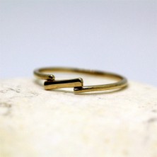 Fasek Gold Taşsız Altın Yüzük - 14 Ayar Altın Çapraz Çizgi Taşsız Minimal Eklem Yüzüğü - Minimal Altın Yüzük
